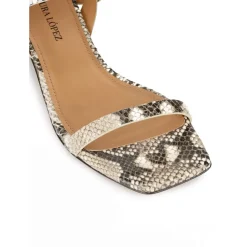 Queralt Mid block heel sandals in snake-effect leather with ankle strap