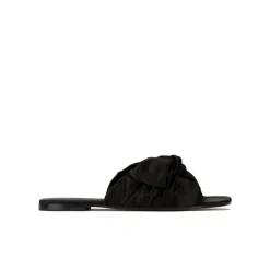 Quetty Black satin slides with bow detail