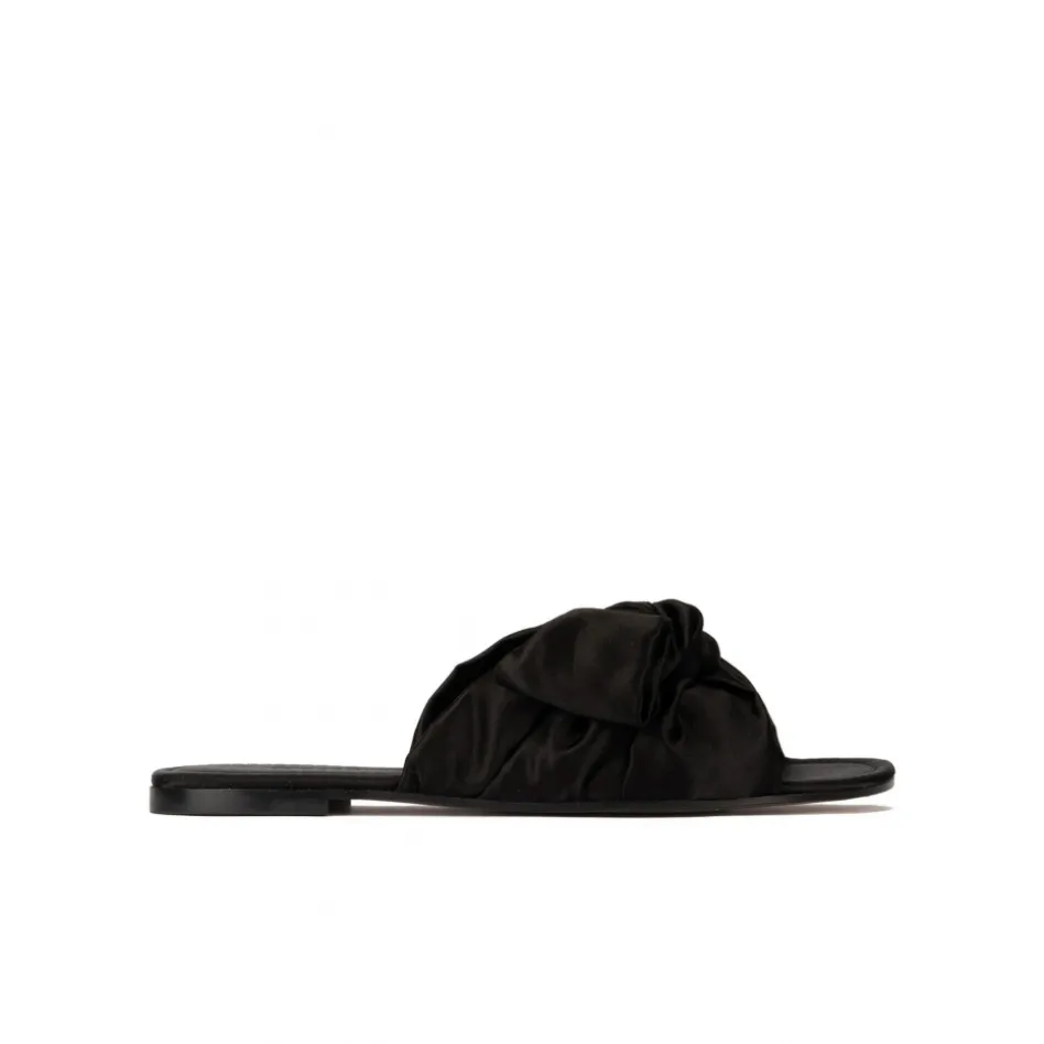 Quetty Black satin slides with bow detail