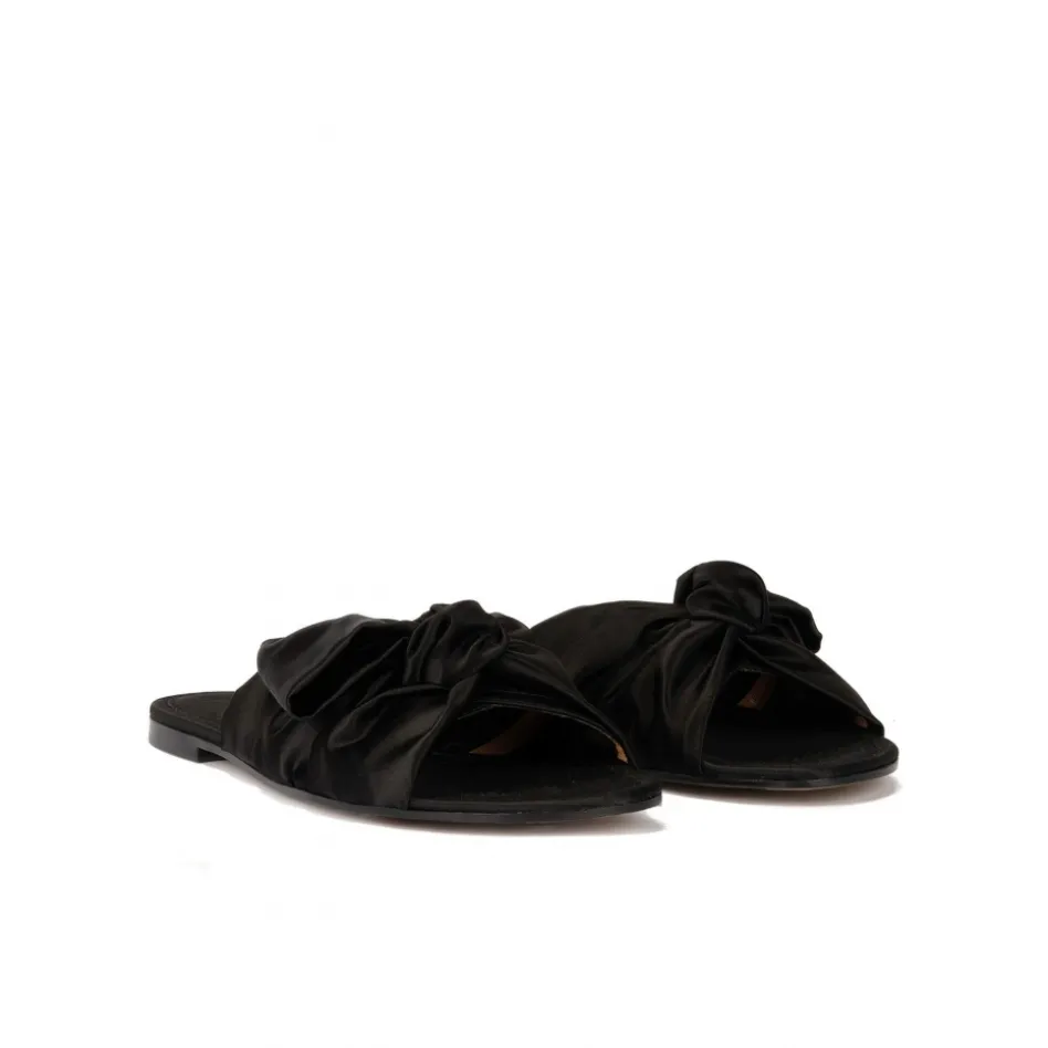 Quetty Black satin slides with bow detail