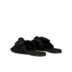 Quetty Black satin slides with bow detail