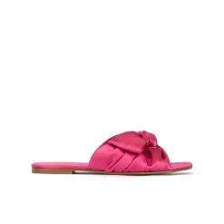 Quetty Bow detailed slides in fuchsia satin