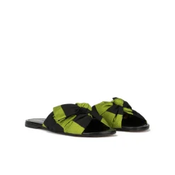 Quetty Bow-detailed flat sandals in green-black fabric