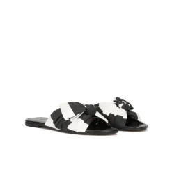 Quetty Bow-detailed flat sandals in black and white fabric
