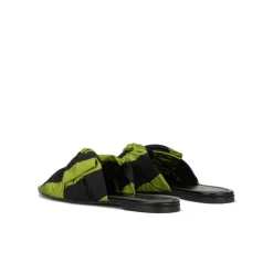 Quetty Bow-detailed flat sandals in green-black fabric