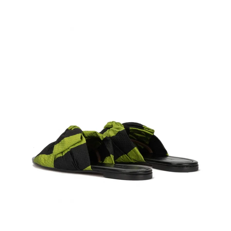 Quetty Bow-detailed flat sandals in green-black fabric