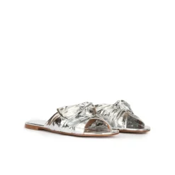 Quetty Flat sandals with bow detail made from silver fabric
