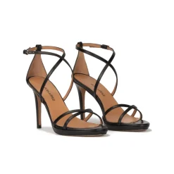 Quiana Black leather platform high heel sandals