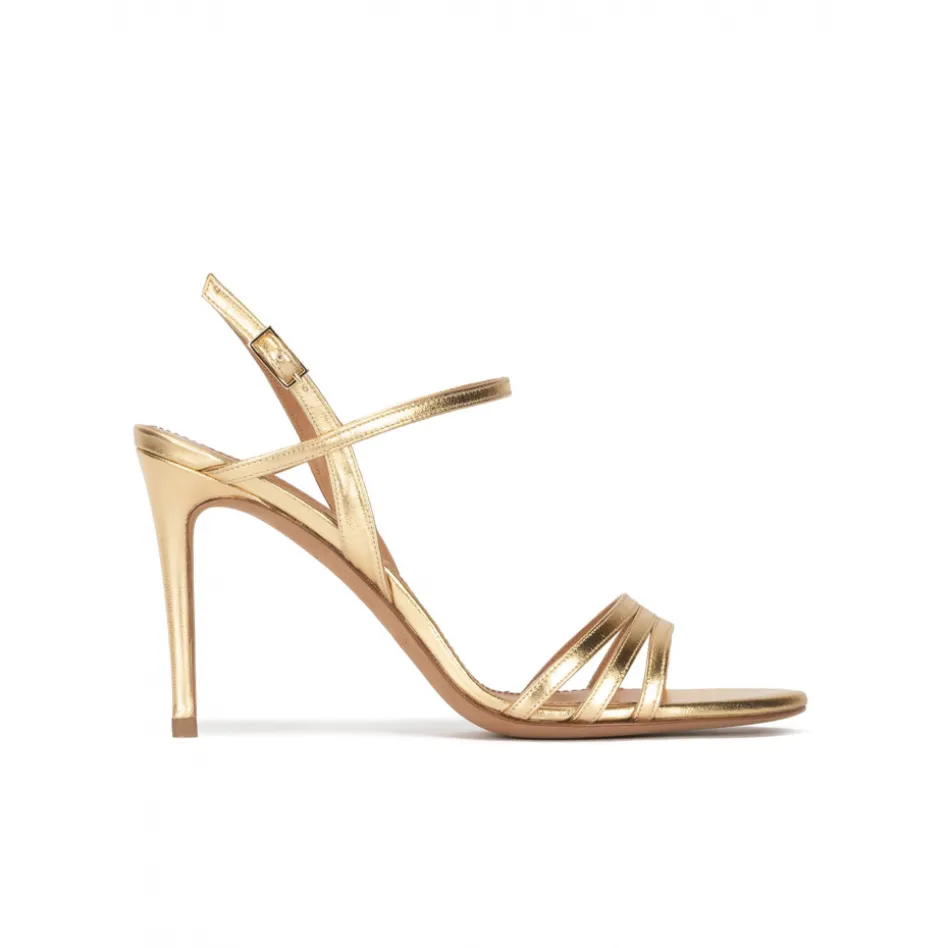 Quillet Strappy high-heeled sandals in gold metallic leather