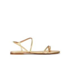 Quimora Golden strappy flat sandals in leather with pyramid studs