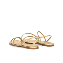 Quimora Golden strappy flat sandals in leather with pyramid studs