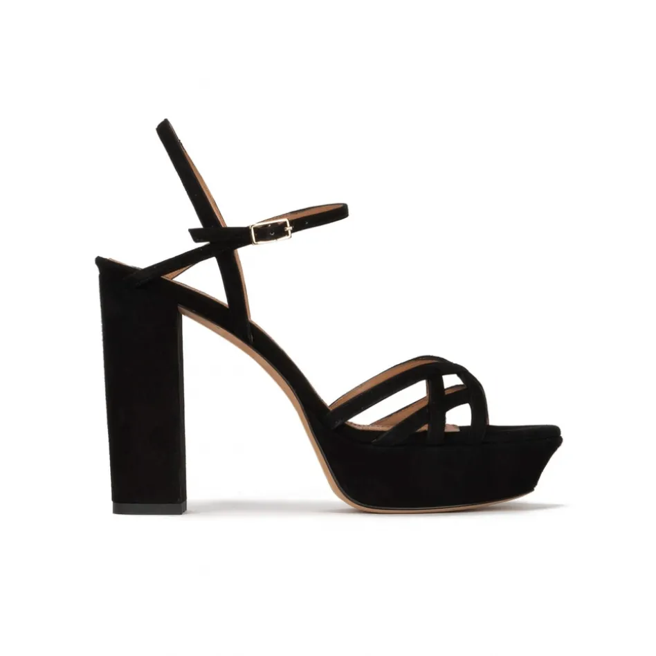 Quinea Black platform high block heel sandals in suede