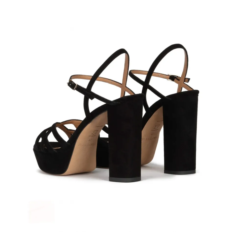 Quinea Black platform high block heel sandals in suede