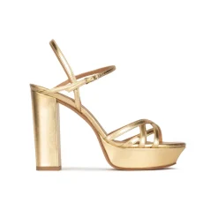 Quinea Multi-strap platform high block heel sandals in gold leather