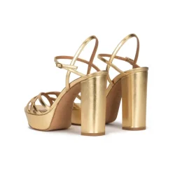 Quinea Multi-strap platform high block heel sandals in gold leather