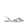 Quinette Bow detailed pointy toe flats in silver mirrored leather