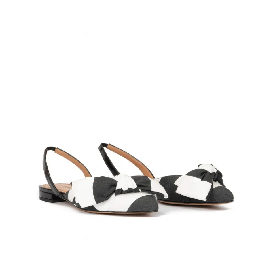 Quinette Bow detailed point-toe flats in black and white fabric