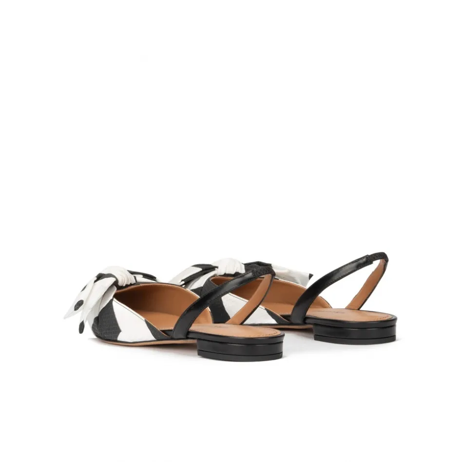 Quinette Bow detailed point-toe flats in black and white fabric