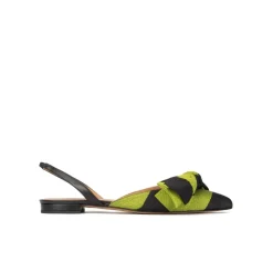 Quinette Slingback pointy toe flats in green and black fabric