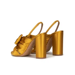 Quirina Bow-detailed high block heel sandals in mustard satin