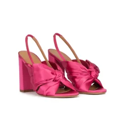 Quirina High block heel sandals in fuchsia satin
