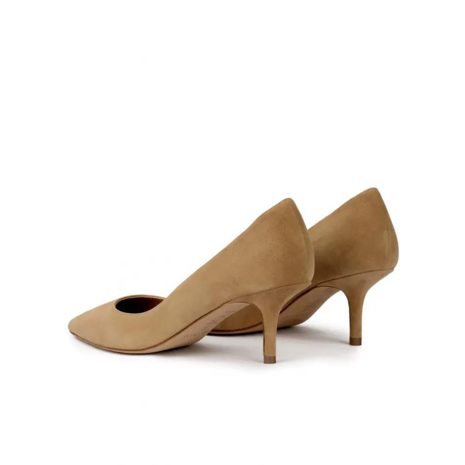 Raquel Mid heel point-toe pumps in camel suede