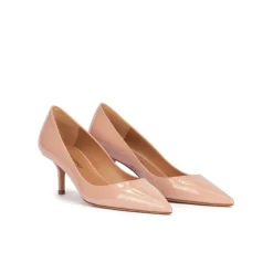Raquel Mid heel pointy toe pumps in nude patent leather