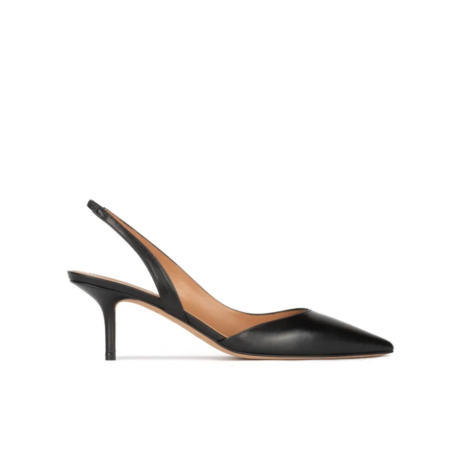 Simonique Black leather mid heel pointy toe pumps
