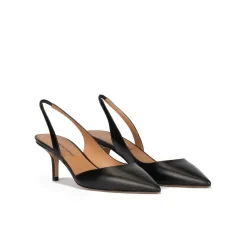 Simonique Black leather mid heel pointy toe pumps