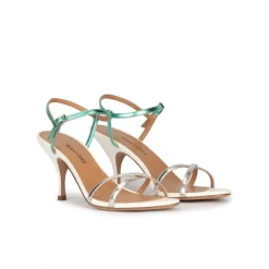 Sonique Silver leather strappy mid heel sandals