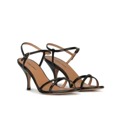 Sonique Strappy mid curved heel sandals in black leather