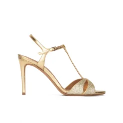 Turquesa Gold high heel sandals in glitter and metallic leather