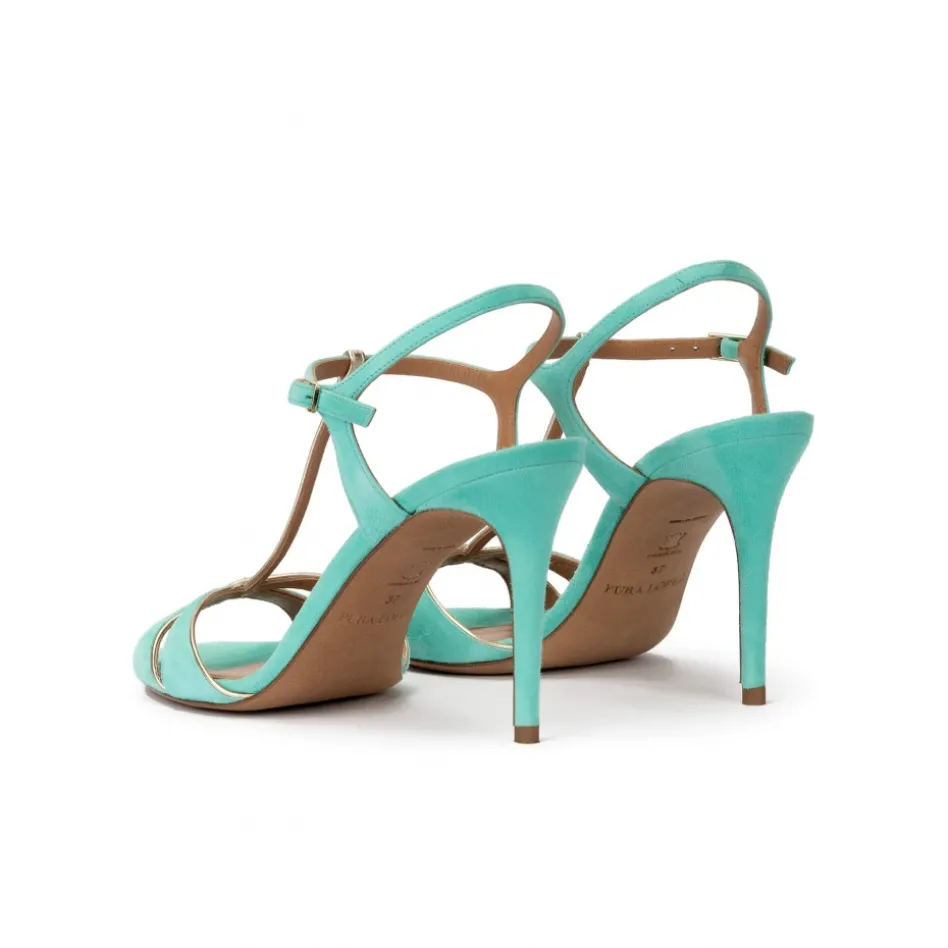 Turquesa High-heeled sandals in aquamarine suede