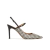Unique Black and white checked slingback high heel pumps