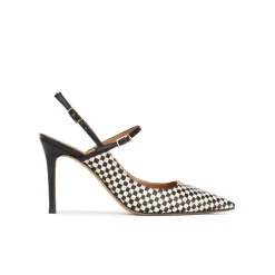 Unique Black and white checked slingback high heel pumps