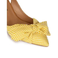 Veronique Bow detailed mid heel pumps in yellow and white checked fabric